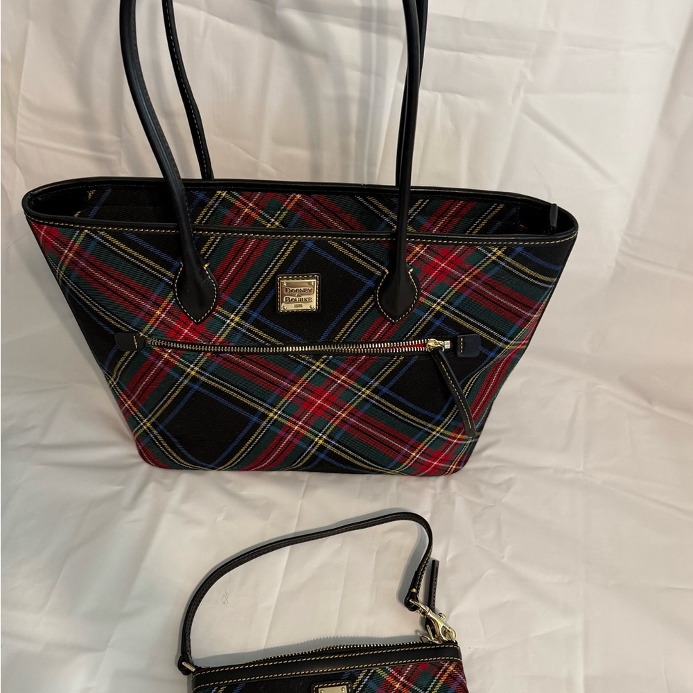 Dooney & Bourke Red and Blue Tartan Tote